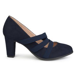 Brinley Co Womens Levin Chunky Heel Strap Pumps Navy 12 US
